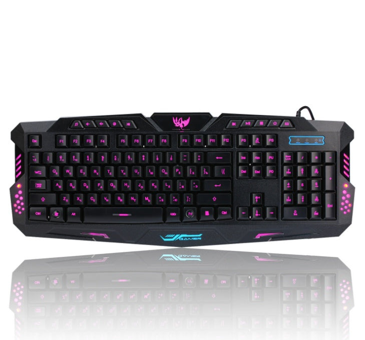 Set di tastiera da gioco cablata J10 con retroilluminazione tricolore, mouse da gioco luminoso e tastiera