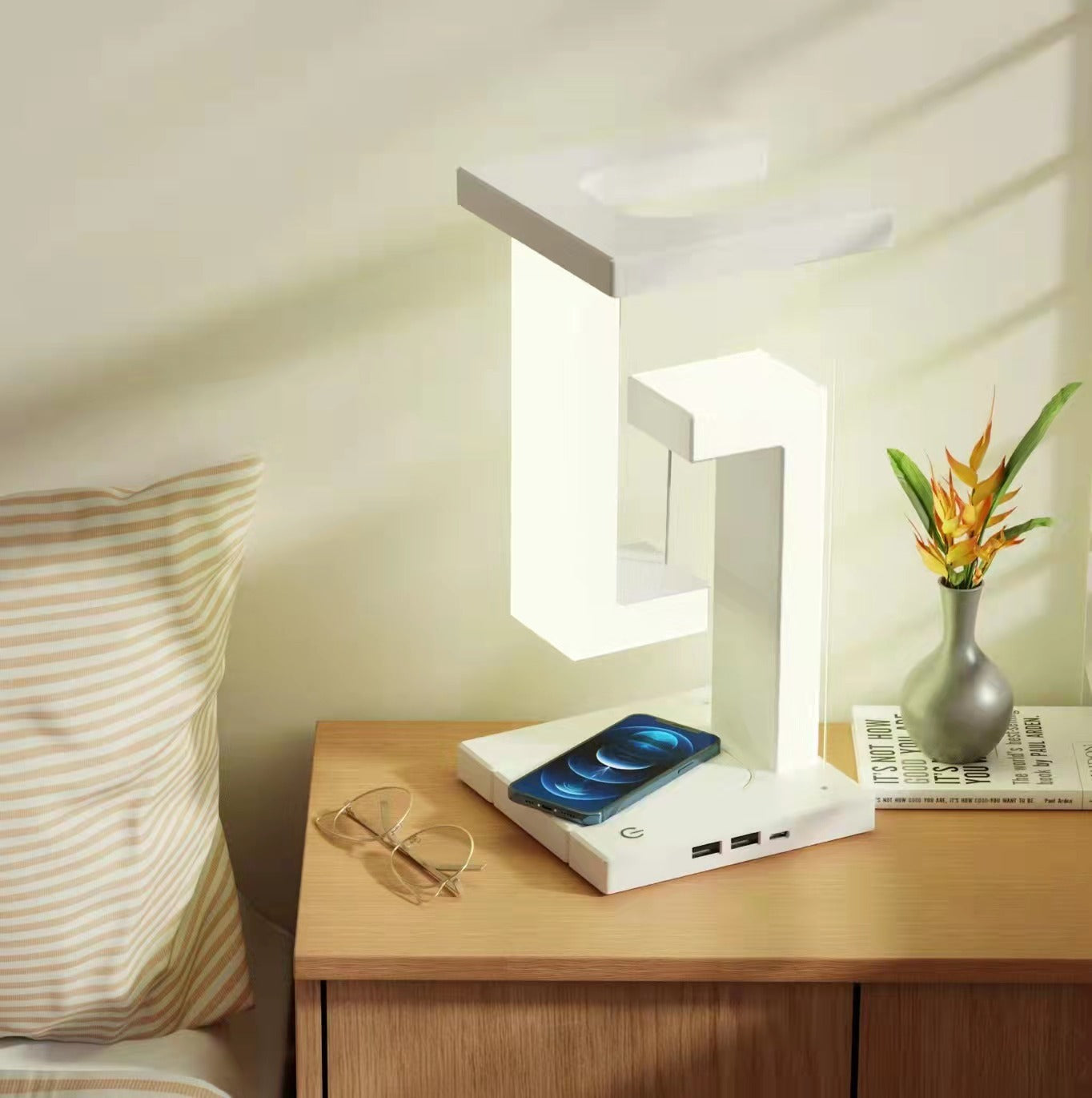 Lampada da tavolo a sospensione wireless per smartphone creativa, lampada per casa